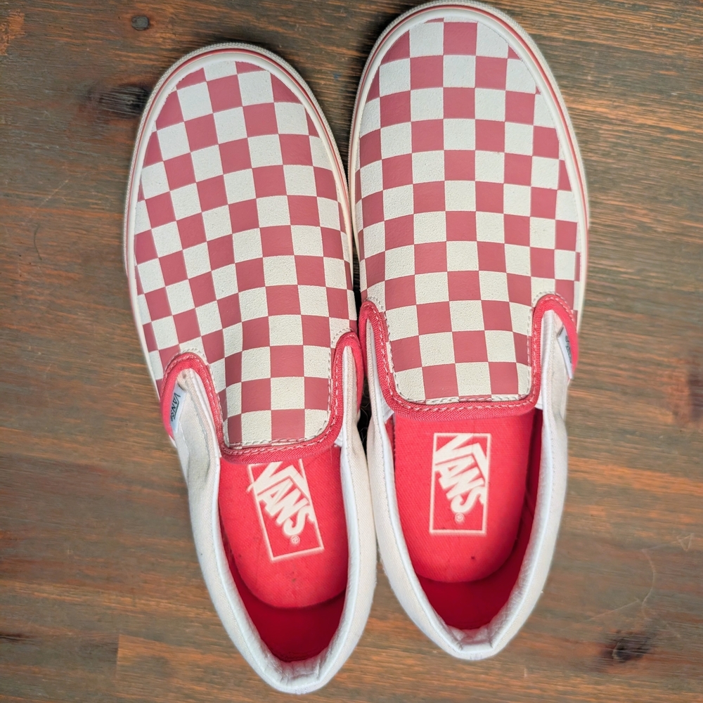 Vans Red and White Checkerboard Slip-On Loafers